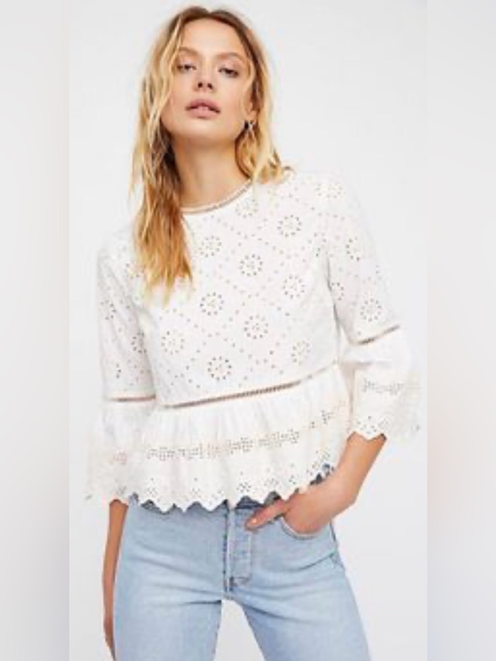 Free People Broderie Eyelet Crochet Top Blouse, size small